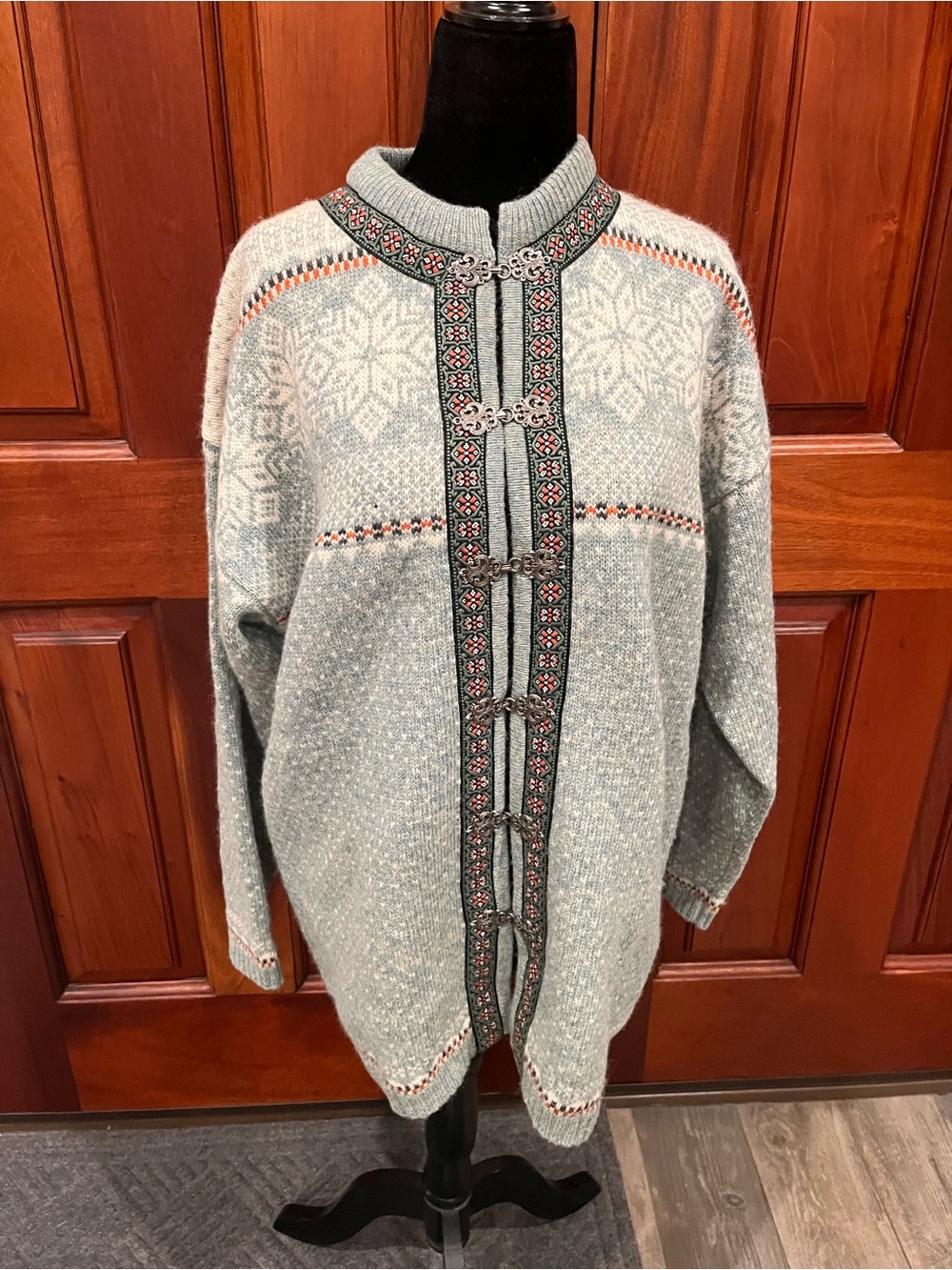 Squaw Valley 100% Wool Nordic Fair Isle Metal Clasp Cardigan/Sweater Womens M